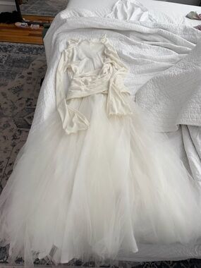 Ivory Tulle Maxi Dress with Long Sleeve Bodice